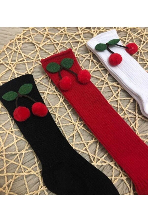 ÖZKARDEŞLER BABY Bebek Dizaltı Çorap 3 Lü Kirazlı Set