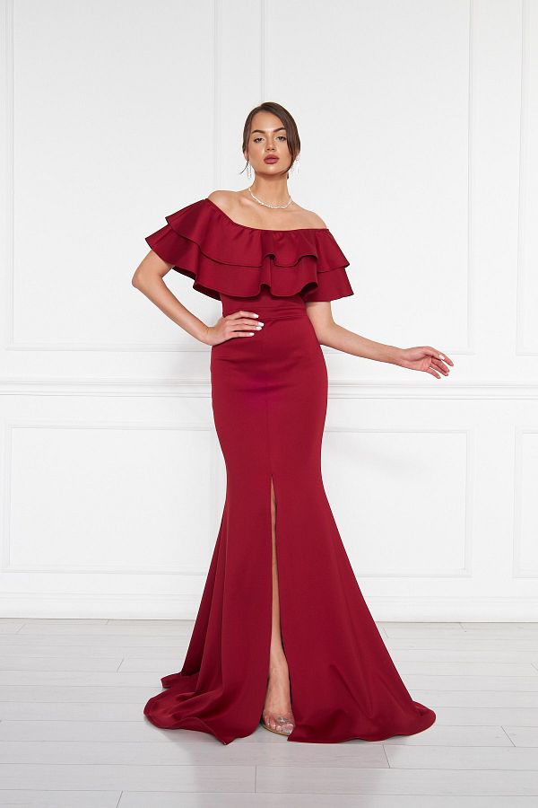 Burgundy boat neck dress outlet