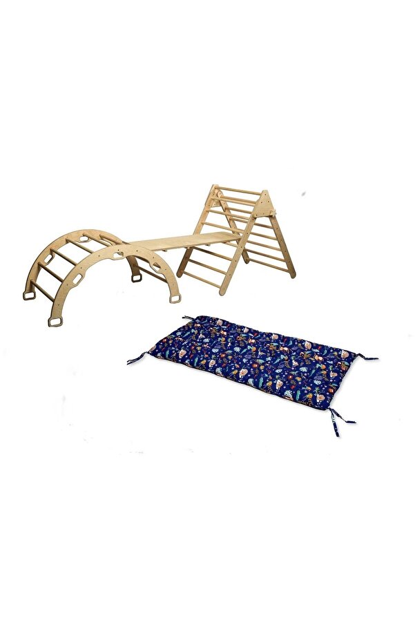 KIDOPPO Pikler Tırmanma Seti Ve Yastık | Montessori 3'lü Set | kemer Üçgen Merdiven Rampa Orman Yastık