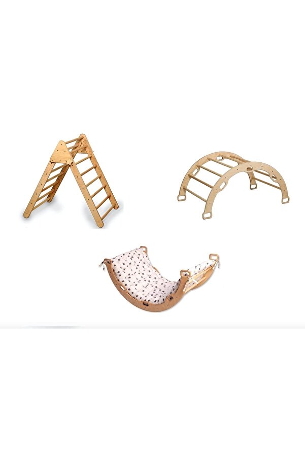 KIDOPPO Pikler Tırmanma Seti | ahşap Montessori Oyun Set Ve Aktivite Merkezi | Üçgen Kemer Yıldız Yastık