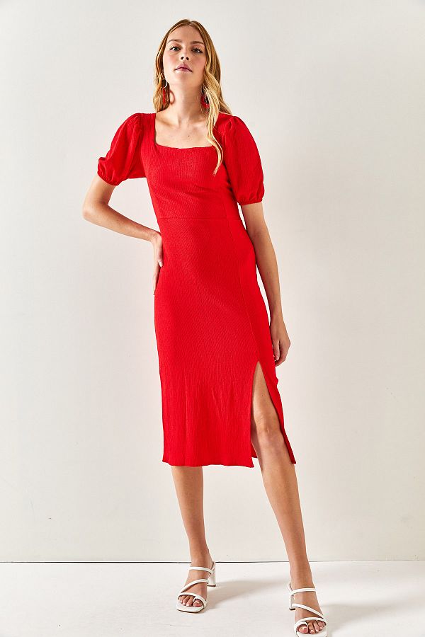 Olalook Women s Red Slit Backless Midi Dress ELB 19001934 Trendyol