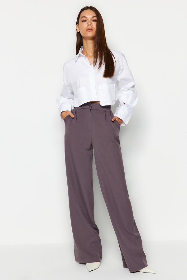 Trendyol Collection-Anthrazitfarbene gewebte Hose mit weitem Bein – TWOAW22PL0139 1