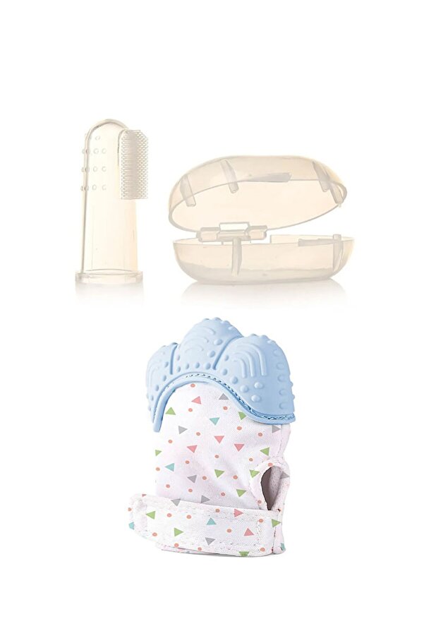 Babyjem Diş Kaşıyıcı Eldiven Mavi + Bebek Parmak Diş Fırçası - Saklama Kutulu