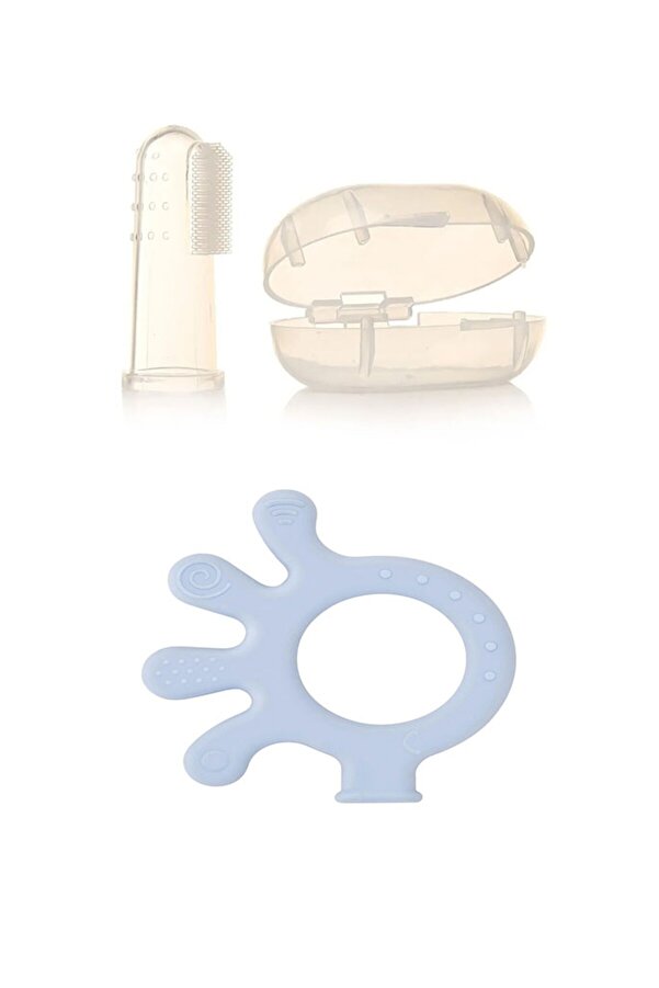 Babyjem Diş Kaşıyıcı Ahtapot Mavi + Bebek Parmak Diş Fırçası - Saklama Kutulu