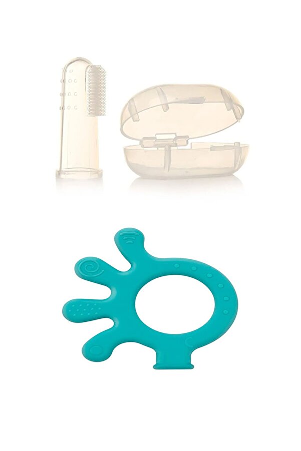 Babyjem Diş Kaşıyıcı Ahtapot Yeşil + Bebek Parmak Diş Fırçası - Saklama Kutulu