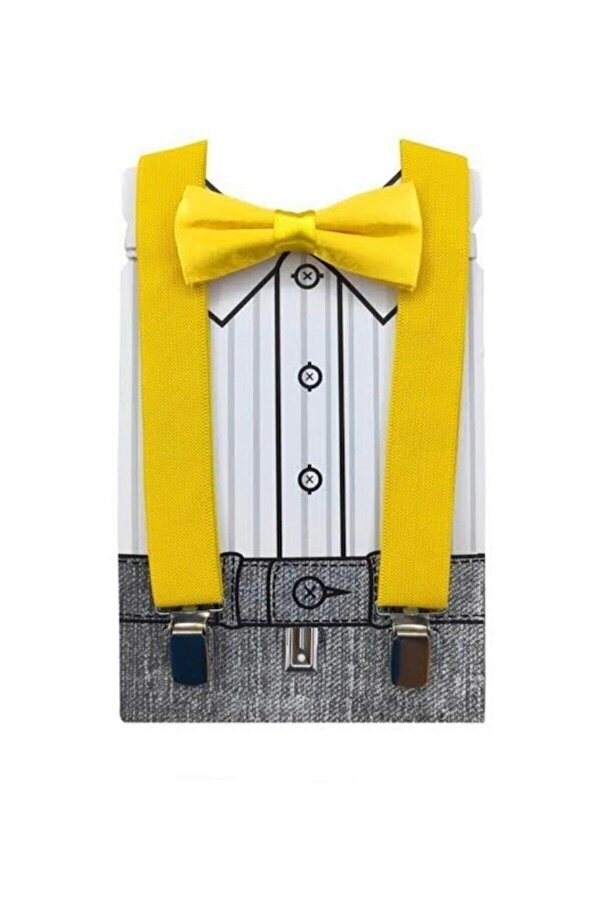 NEKİBUKİ 23 Nisan Sarı Pantolon Askısı Ve Papyon Takım 1-6 Yaş