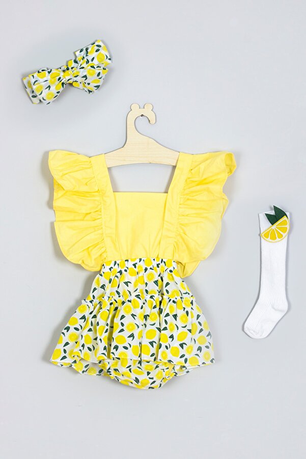 ADABEBEK Fırfırlı Limon Desenli Miki Dizaltı Çorap Set