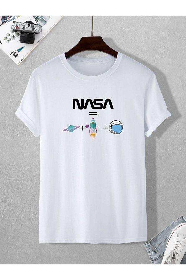 Benisengiydir Men s White NASA Printed Oversized Crew Neck T Shirt Trendyol