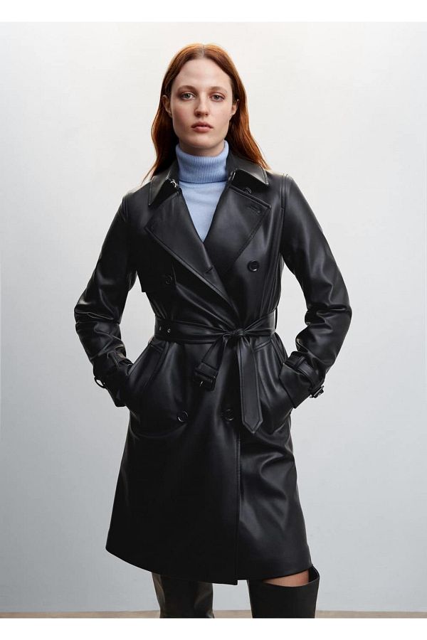 Leather look trench coat clearance