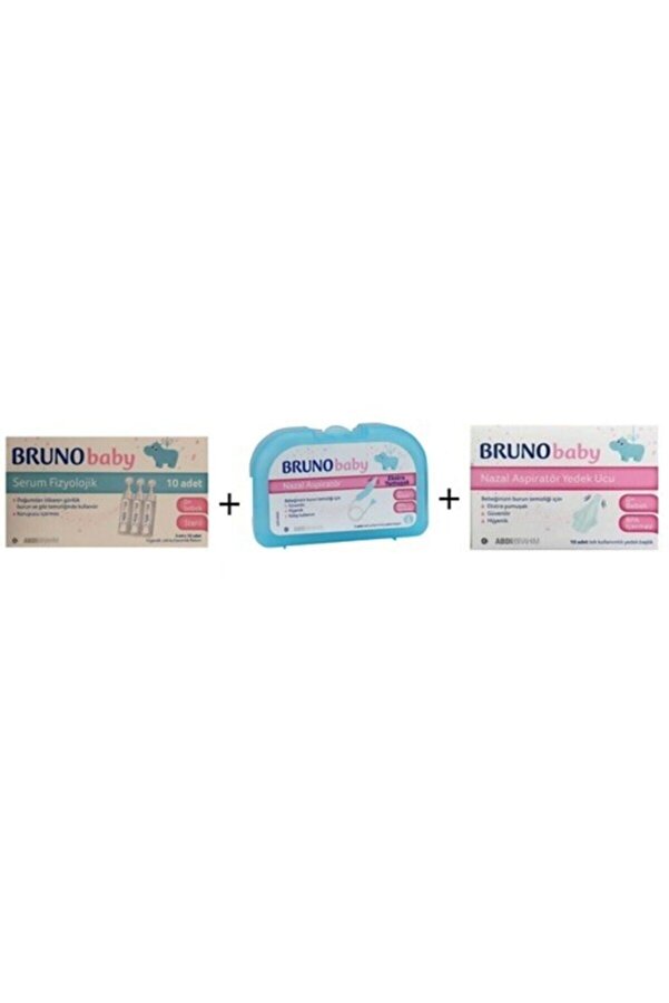 Bruno Baby Bruno Nazal Aspiratör + 10'lu Yedek Uç + Serum Fizyolojik 5 Ml X 10 Flakon Kofre