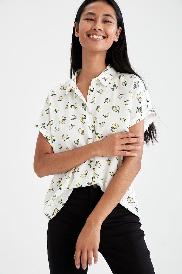 DeFacto-Regular Fit Polka Dot Patterned Viscose Shirt 1