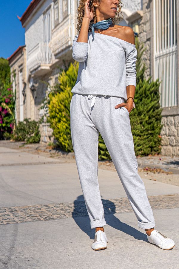 Gune k z Women s Gray Tie Waist Elastic Leg Pocket Shoulder Low cut Tracksuit Jumpsuit GK CCKLD351 Trendyol