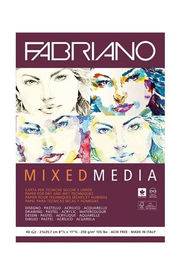 Fabriano-250 gr.A4 40 Sheets - Mixed Media Multi-Purpose Mixed Technique Sketch Drawing Notebook 1