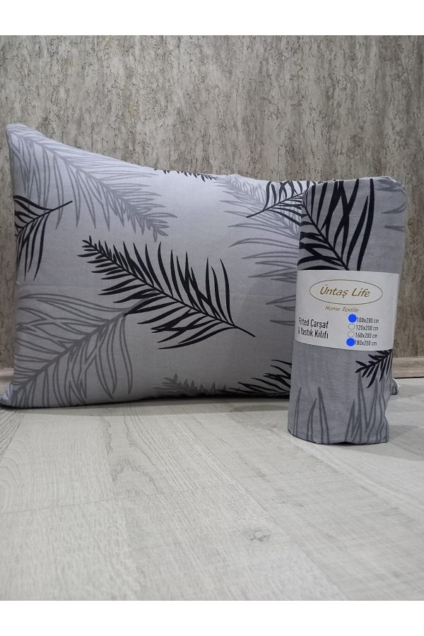 üntaş-Untaş life new gray feather 160x200 double fitted sheet + 2 pillowcases 1