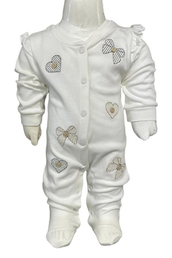 Aziz Bebe-Ribbon Patterned Jumpsuit with Snap Feet (with Booties) Size 0-3-6 Months 1