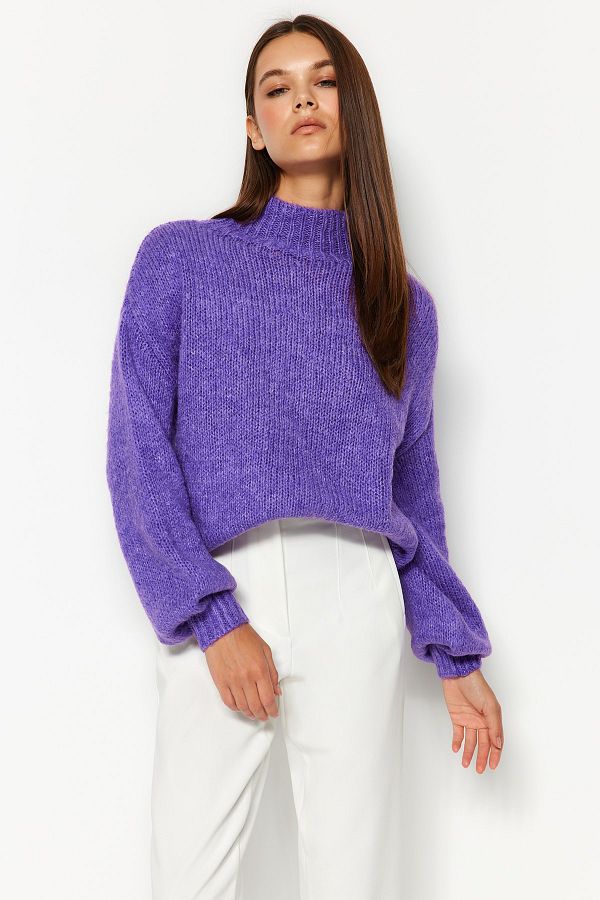Trendyol Collection Purple Soft Textured Thick Crew Neck Knitwear Sweater TWOAW24KZ00290 Trendyol