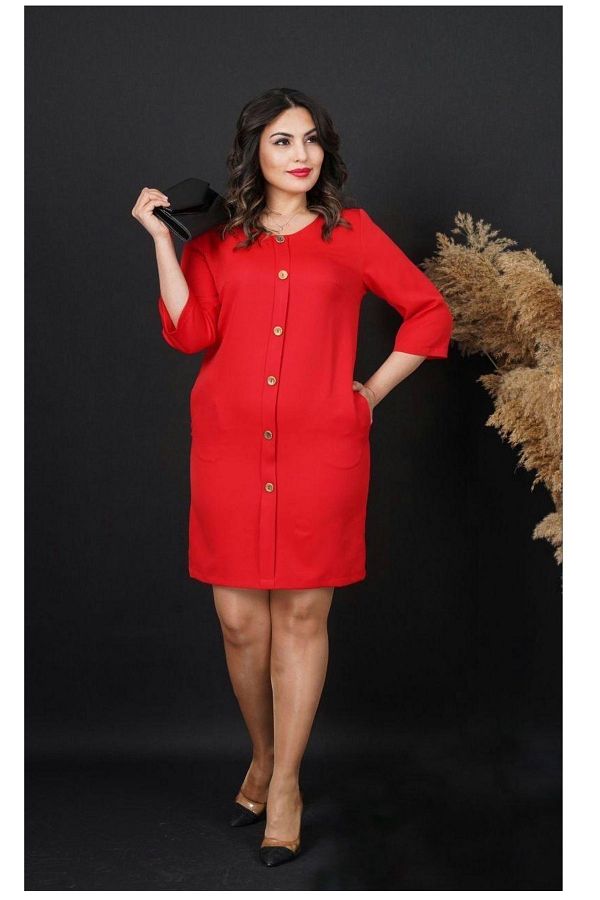 ModaMania-Simple Large Size Dress with Button Detail on the Front 1