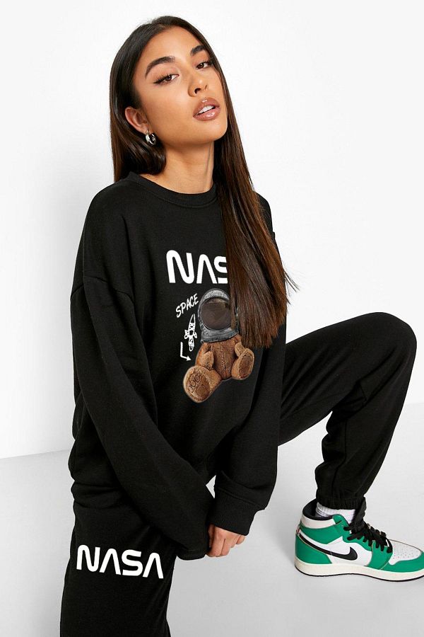 aynewmoda Women s Nasa Printed Sweatshirt Bottom Top Tracksuit Set Trendyol