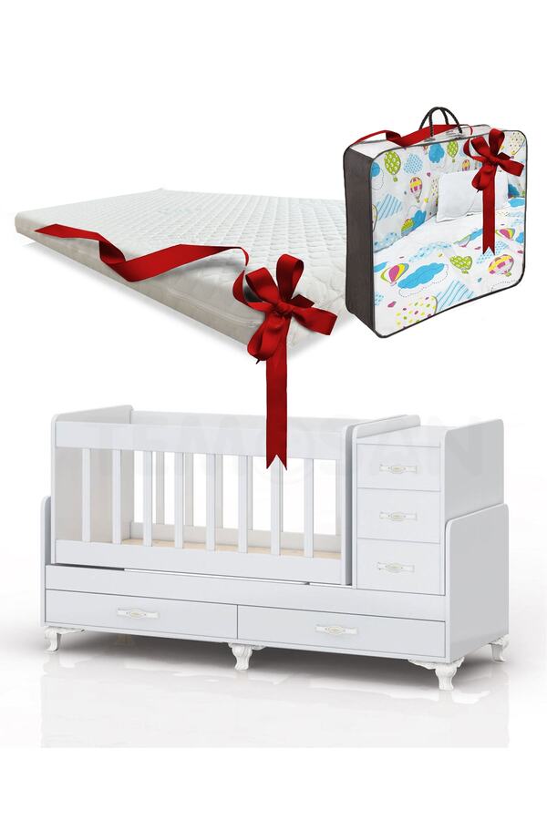 temosan mobilya Uyku Setli, Yataklı, Mdf Korkuluklu, Anne Yanı, Çekmeceli, Büyüyen, Karyola Olabilen, Sallanır Beşik