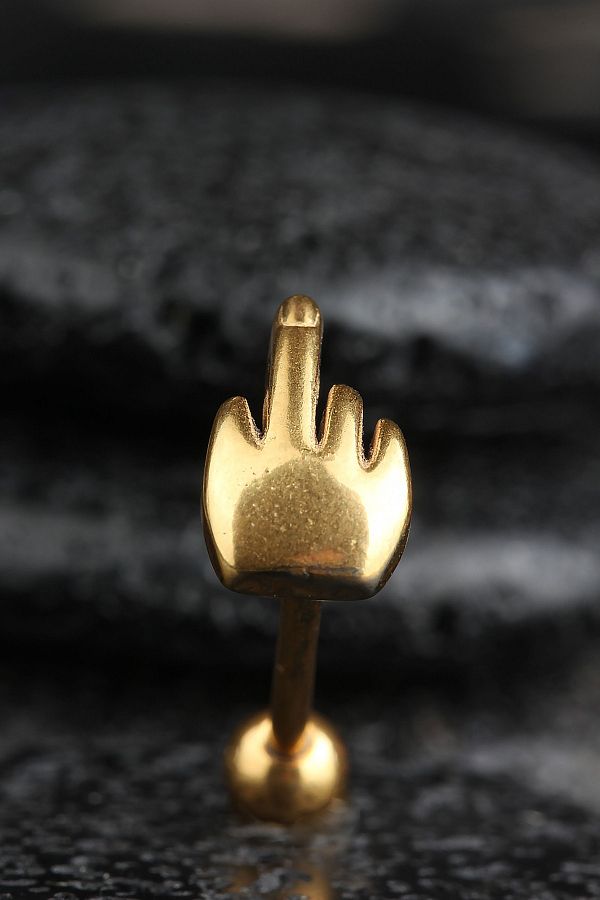 BodyGreen New Season 316L Surgical Steel Middle Finger Tongue Piercing Gold Trendyol
