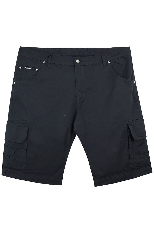 marufshop-Large Size Gabardine Shorts with Cargo Pockets Dekons Black 1