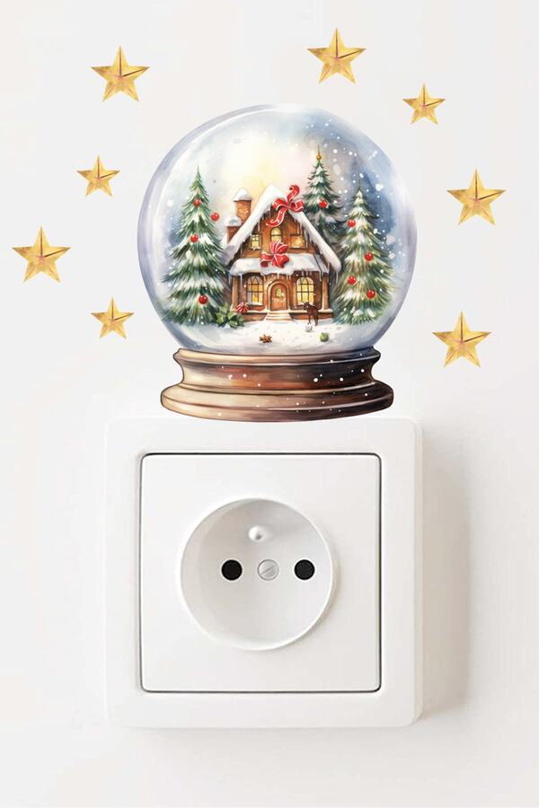 Sim Tasarım - Priz - Yılbaşı Yeniyıl Kar Küresi Yıldızlar Dekoratif Priz Sticker