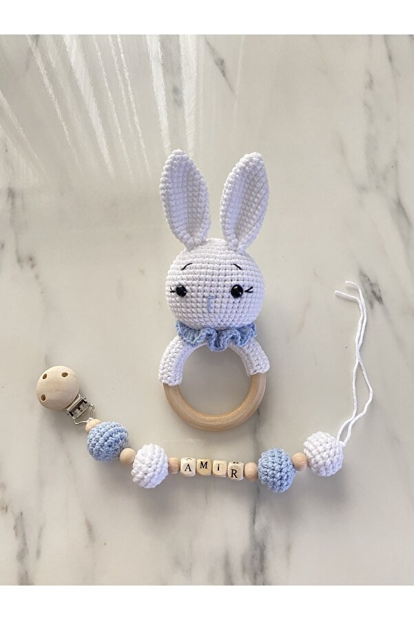 Zey's Amigurumi Amigurumi Organik Oyuncak - Erkek Tavşan Çıngırak Seti