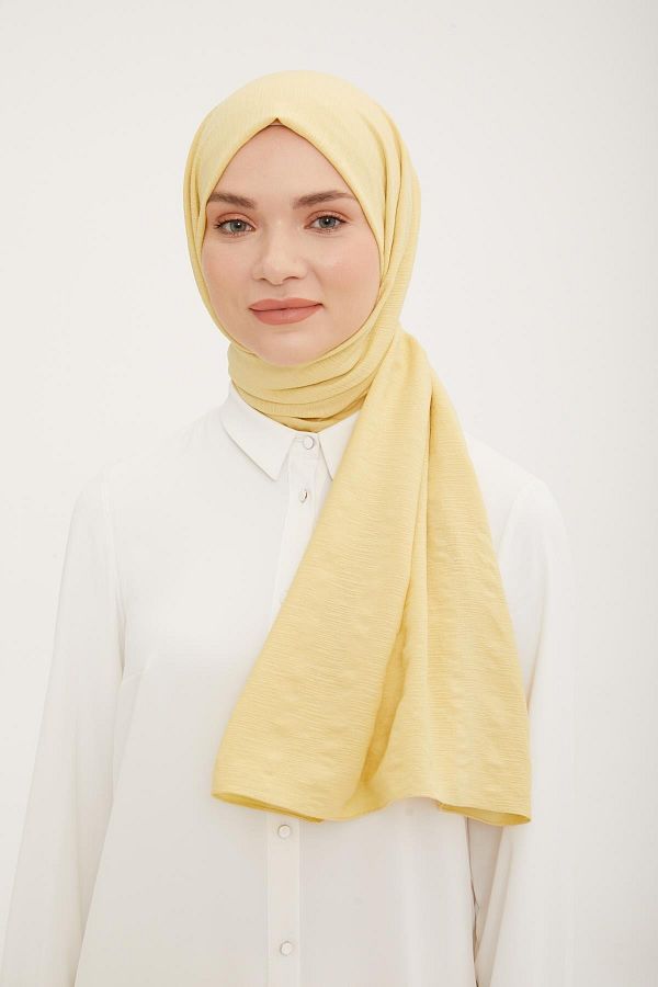 Armine-Soft Yellow Jazz Shawl - Stripe Pattern and Cotton Texture 1