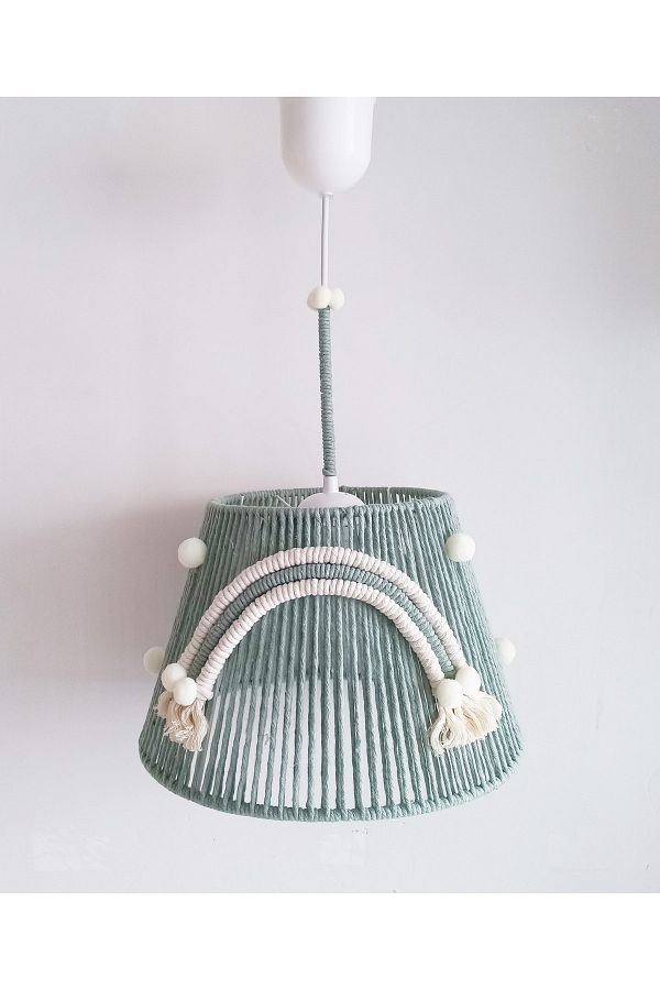 C&A&B KUZEY AVİZE-Macrame String Wrap Rainbow Appliqued Ecru Pompom Baby and Kids Room Chandelier(32) 1