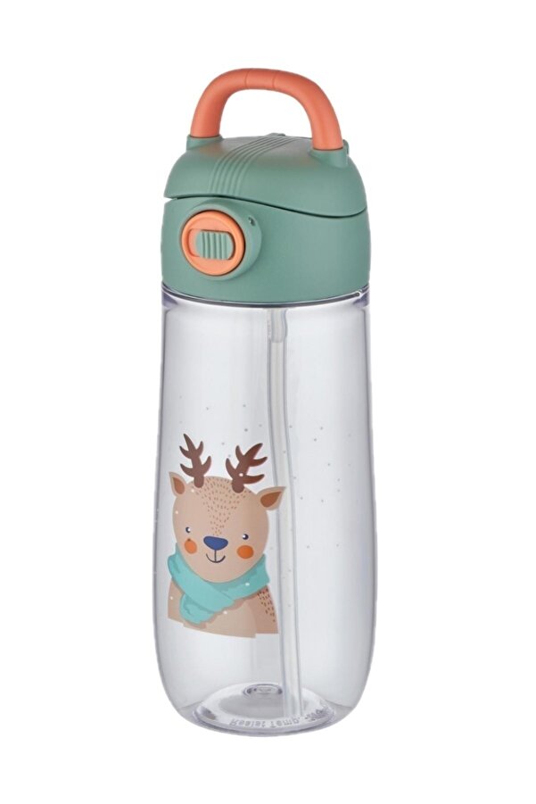 Ukkonline 550 Ml Pipetli Desenli Çocuk Su Matarası Kilitli Kapak Taşıma Kulplu