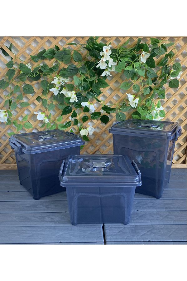 Gerçektrend-3-Piece Anthracite Locking Lid Deep Flour and Pulses Storage Container Food Container Pantry Material Box 1