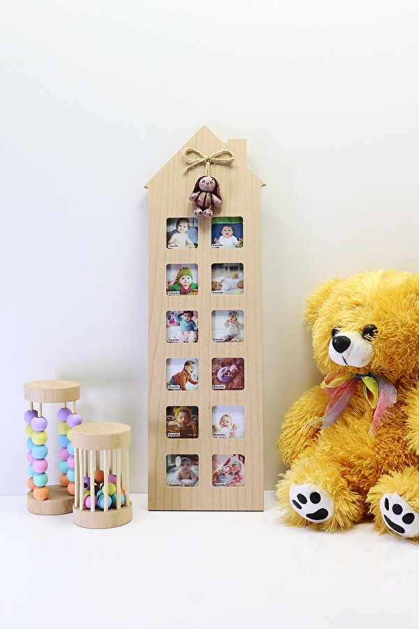 Monchi Bebek Gelişim Fotoğraf Çerçevesi / 12'li Resim Çerçevesi, Anı Çerçevesi, Asılabilir Ve Dekoratif