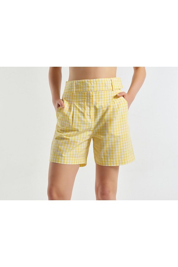 Yellow plaid shorts womens discount