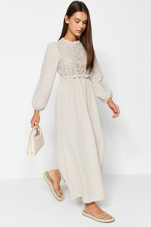 Trendyol Modest-Stone Guipure/Fisto Detail Woven Dress Tctaw24Eb00110 1