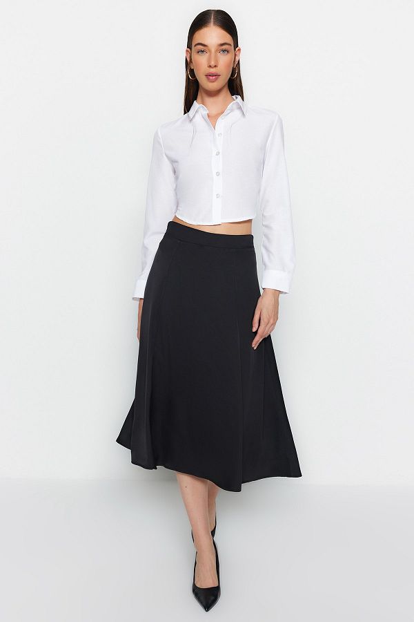 Trendyol Collection-Czarna satynowa tkana spódnica midi w kształcie litery A TWOAW24ET00167 1