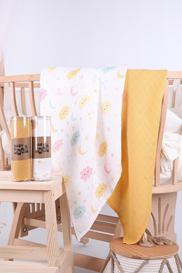 Babyhola 2'li Müslin Örtü Seti 80x80cm Kutulu Organik Hediyelik Emzirme Alt Açma Yenidoğan Puset Ört