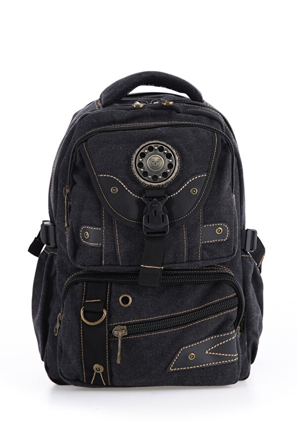 KAFF Unisex Black Canvas Backpack Water Resistant, Multi-Pocket