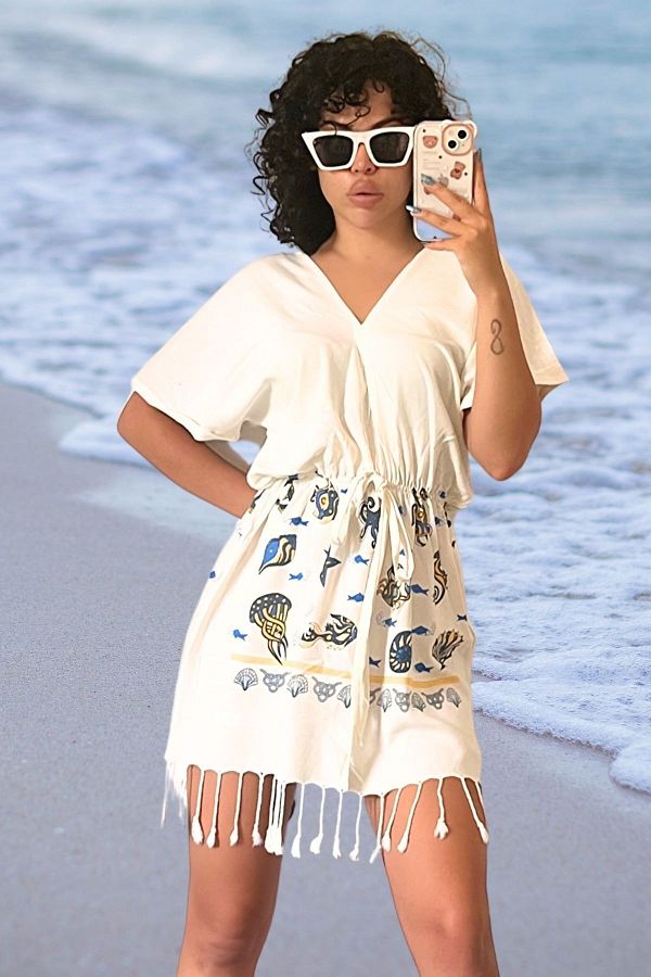 lady special Women s Fish Themed Buldan Woven Beach Dress Pareo Trendyol