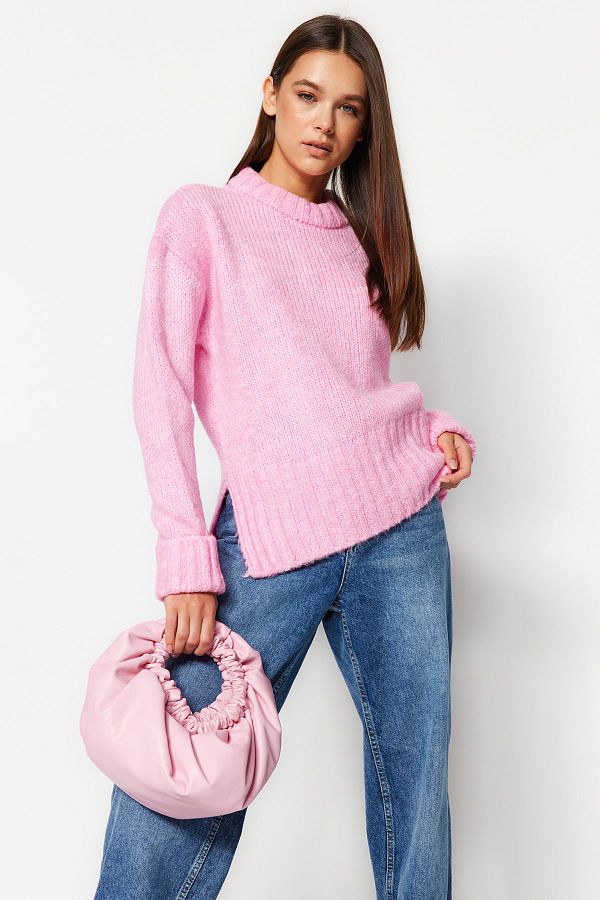 Trendyol Collection Pink Soft Textured Thick Crew Neck Knitwear Sweater TWOAW24KZ00281 Trendyol
