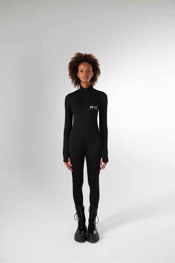 HOLLY LOLLY Turtleneck Zipper Closure Waf Jumpsuit Black Trendyol