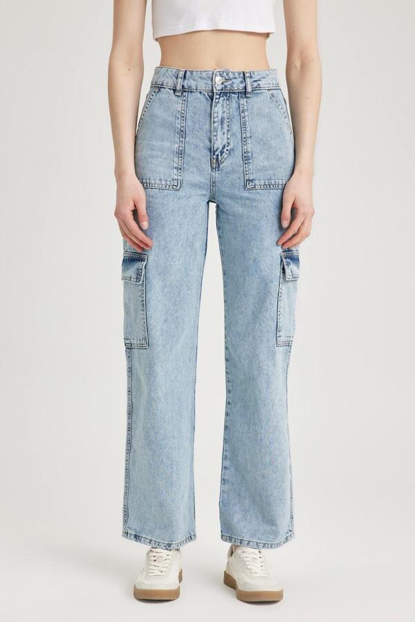 DeFacto-Kalhoty 90's Wide Leg Cargo Pocket Jean 100% bavlna kalhoty 1