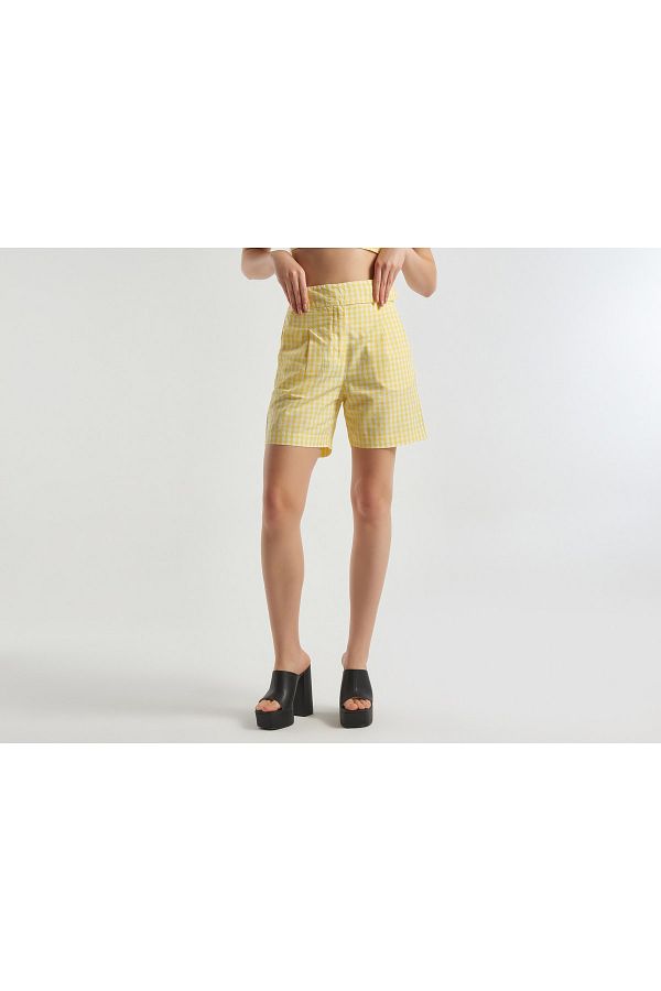 Yellow plaid shorts womens cheap