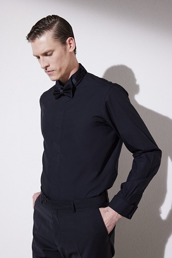BROOKS BROTHERS Men's Black Comfort Fit Ata Collar Tuxedo Shirt- Trendyol