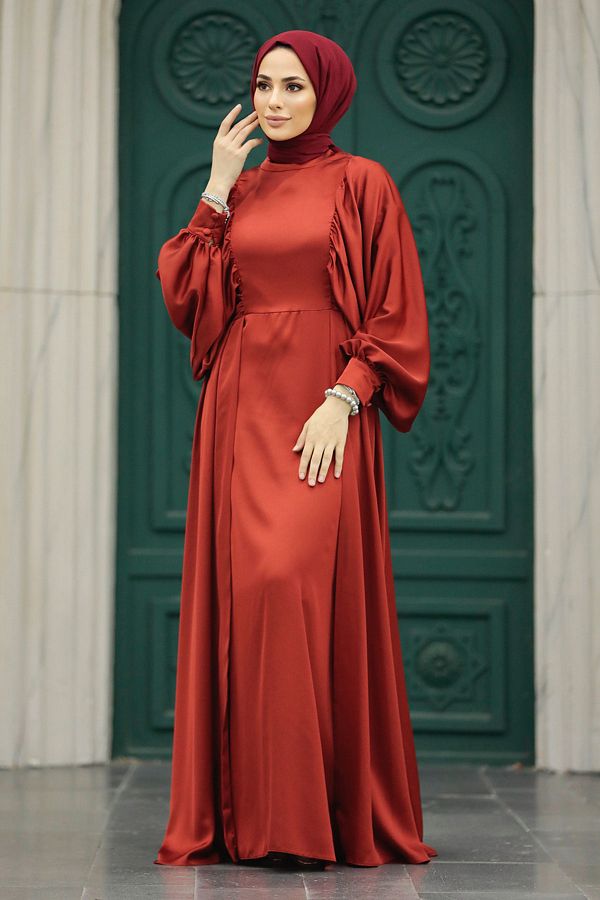 Neva Style Hijab Evening Dress Tile Hijab Satin Evening Dress with Tail 60201KRMT Trendyol