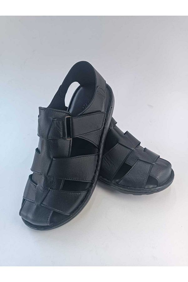 REYEL COLLECT ON 218 Black Genuine Leather Men s Sandals Soft Insoles Trendyol