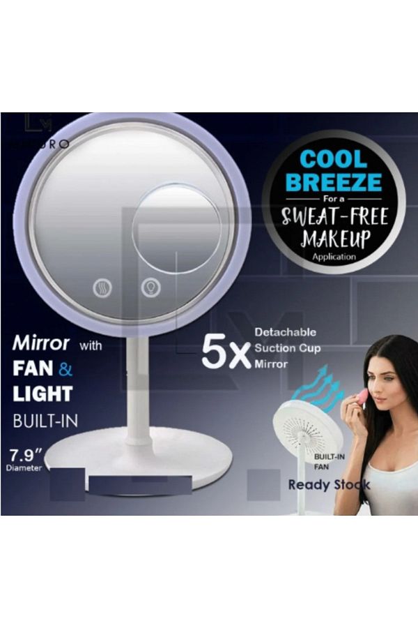 Red Light-Touch Makeup Mirror with LED Lights and Fan - Magnifying440583 1