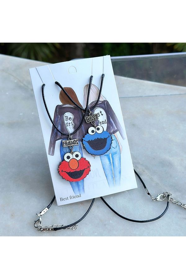 QUEEN AKSESUAR-New trend 2pcs necklace set sesame street cookie beast girl boy best friend friendship necklace 1