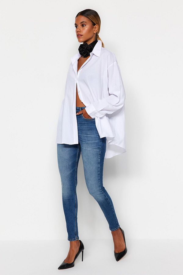 Trendyol Collection-Modré úzké džíny s normálním pasem TWOAW24JE00067 1