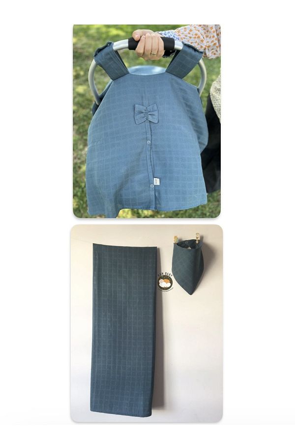 runbaby-Oeko-tex Certified 3-Piece Navy Blue Muslin Set (stroller COVER 100X120 MUSLIN COVER SCARF) 1