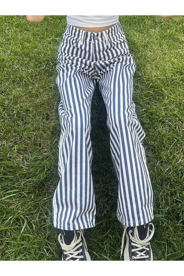 Gofeel Wide Leg Blue White Striped Palazzo Jean Eza Trendyol